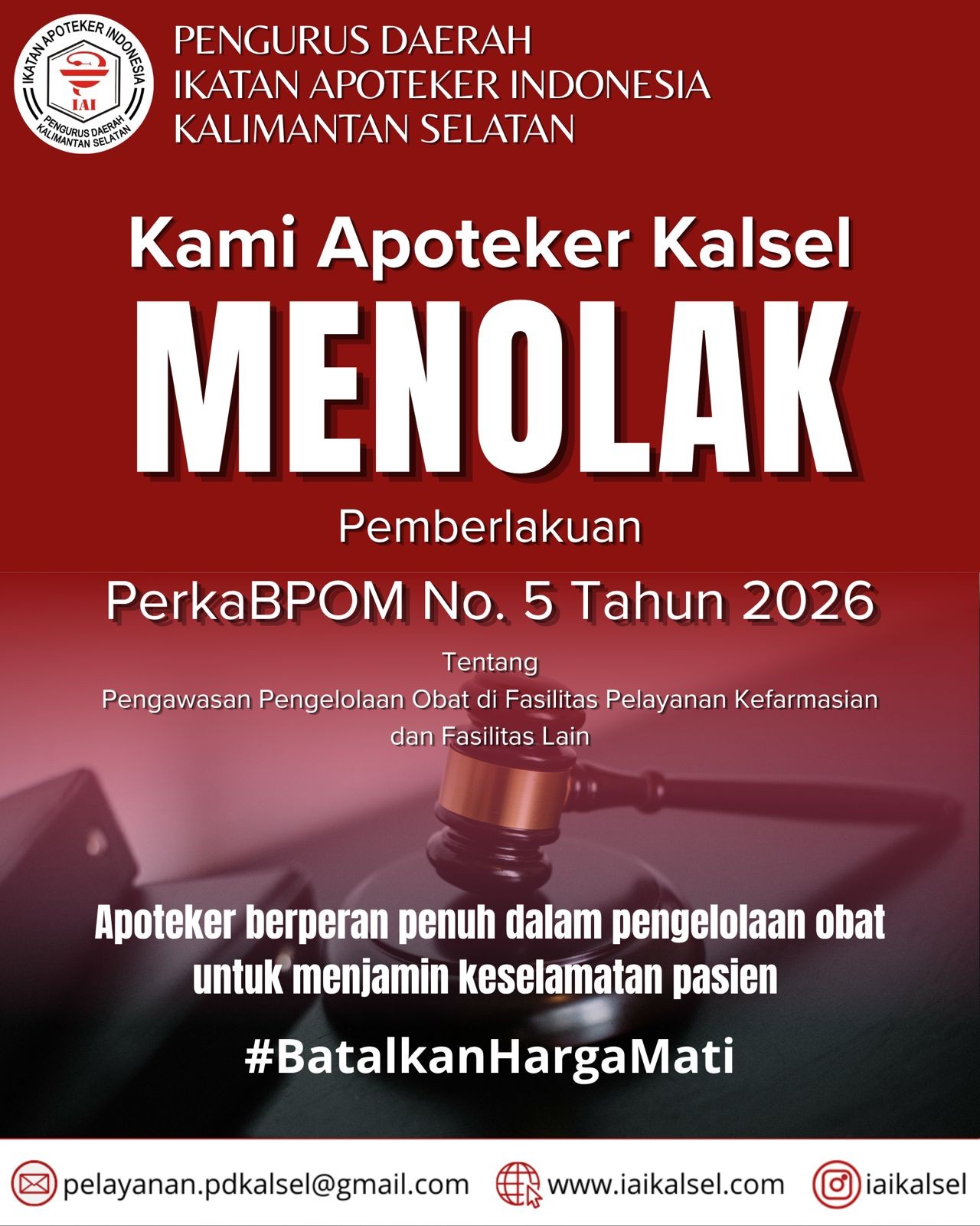 PD IAI KalSel Menolak Perka BPOM No.5 Tahun 2026